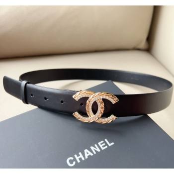 Chanel Lambskin Belt 3cm with Crystal and Chain CC Buckle Black/Gold 2023 0113 (99-240113007)