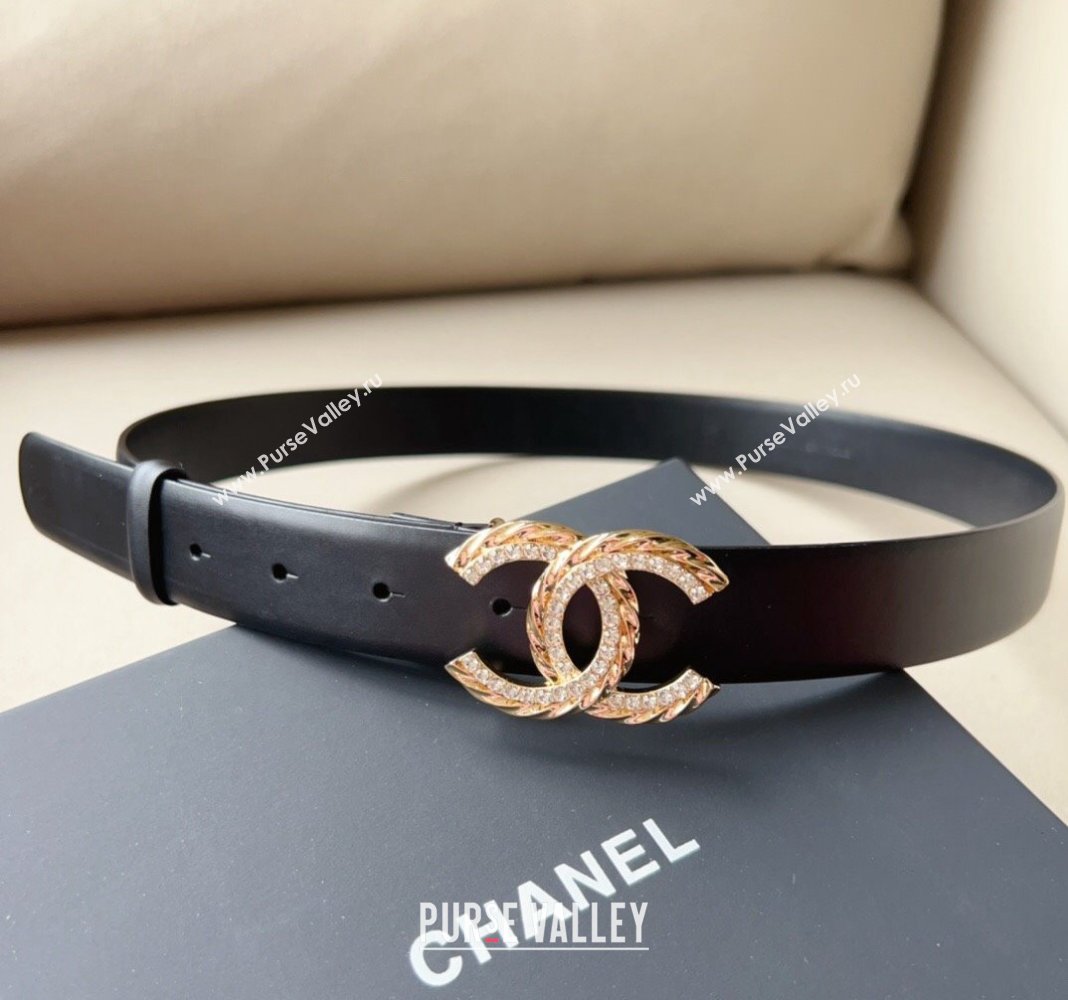 Chanel Lambskin Belt 3cm with Crystal and Chain CC Buckle Black/Gold 2023 0113 (99-240113007)