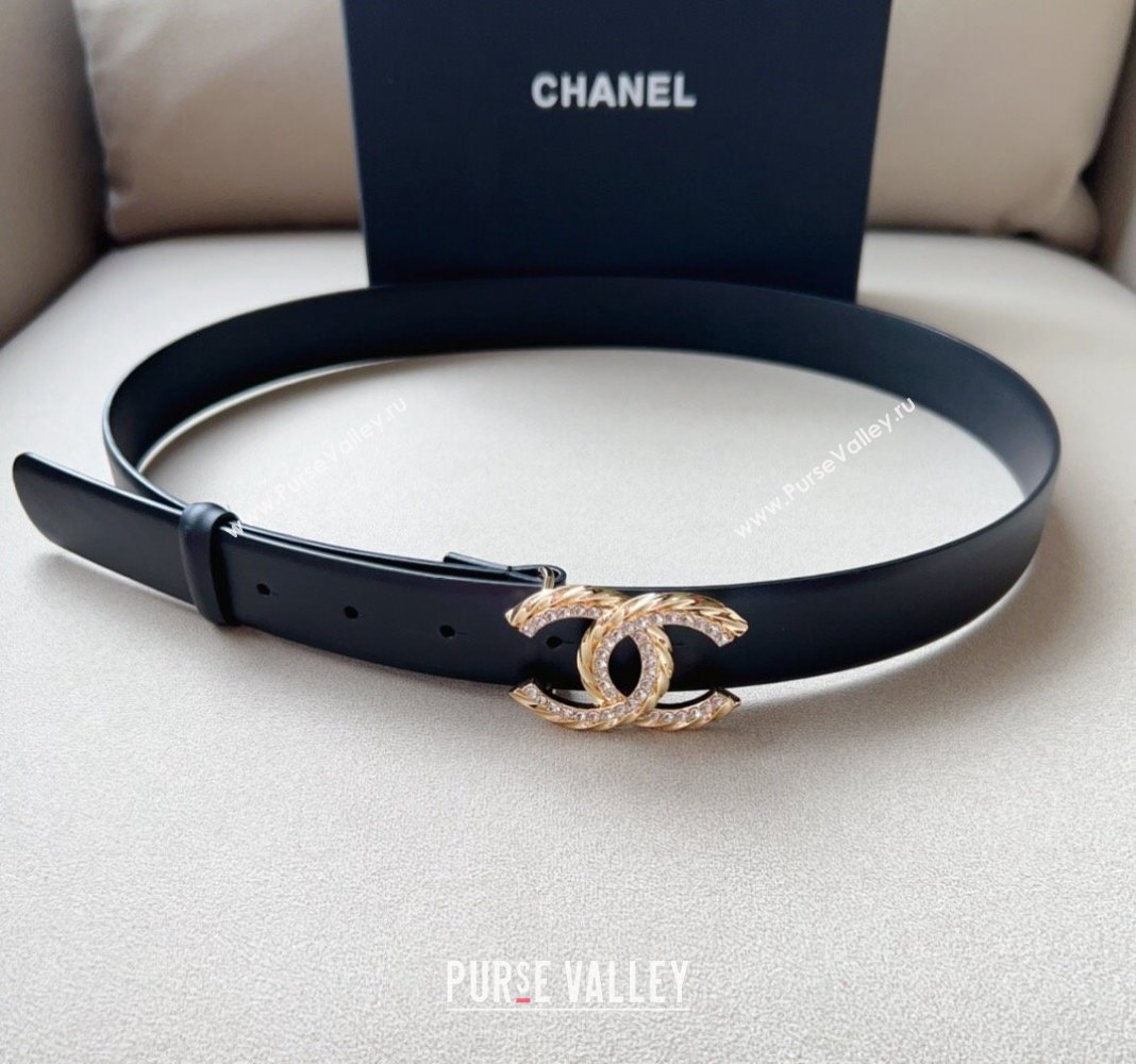 Chanel Lambskin Belt 3cm with Crystal and Chain CC Buckle Black/Gold 2023 0113 (99-240113007)