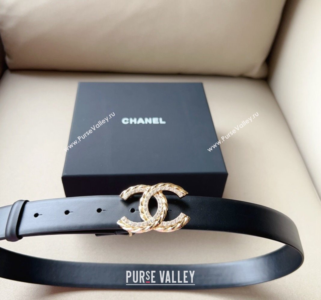 Chanel Lambskin Belt 3cm with Crystal and Chain CC Buckle Black/Gold 2023 0113 (99-240113007)