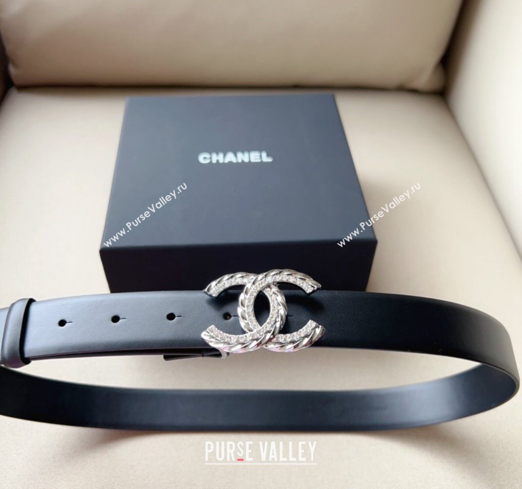 Chanel Lambskin Belt 3cm with Crystal and Chain CC Buckle Black/Silver 2023 0113 (99-240113008)