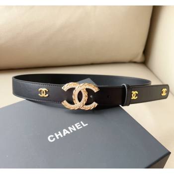 Chanel Calfskin Belt 3cm with Crystal and Chain CC Buckle Black 2023 0113 (99-240113013)