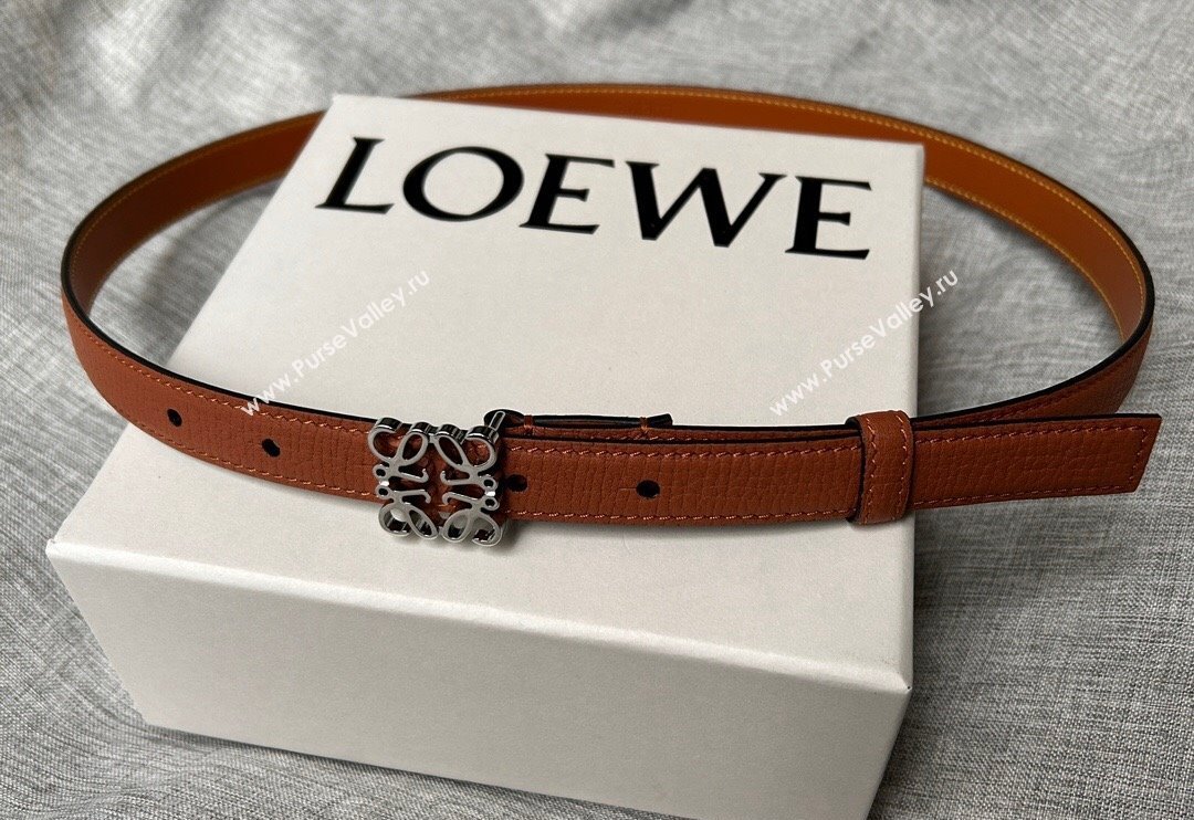 Loewe Anagram Belt 2cm in Stone Embossed Calfskin Brown/Silver 2024 0113 (99-240113021)