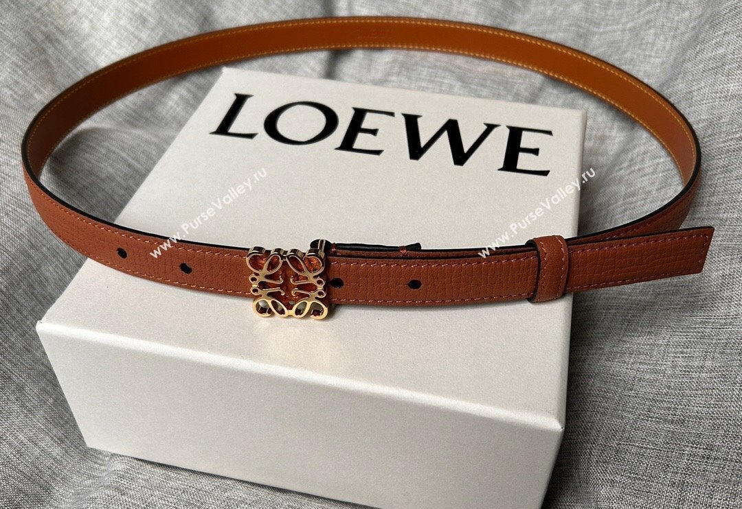 Loewe Anagram Belt 2cm in Stone Embossed Calfskin Brown/Gold 2024 0113 (99-240113022)