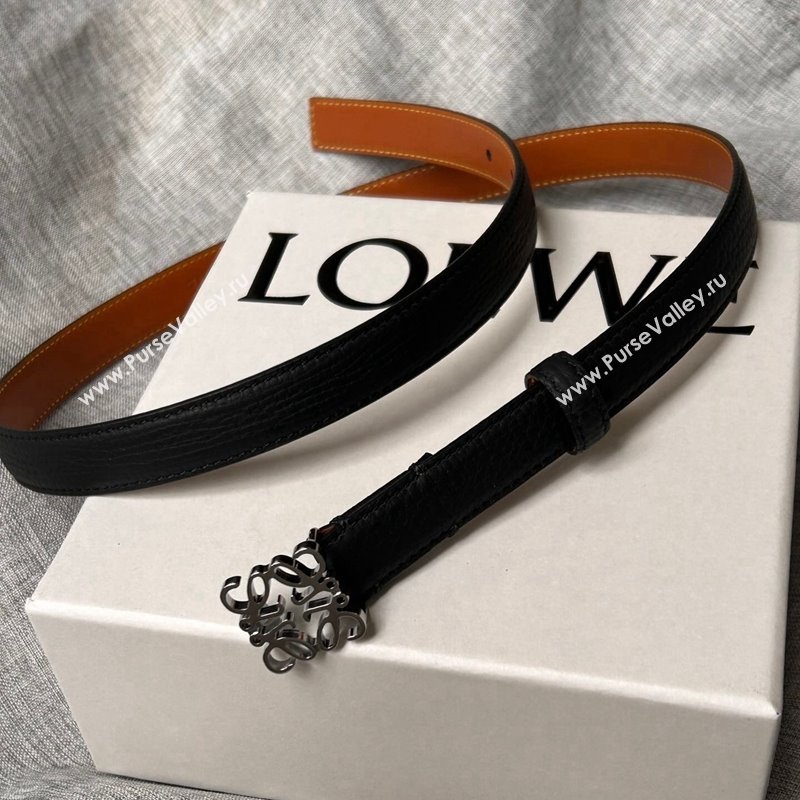 Loewe Anagram Belt 2cm in Stone Embossed Calfskin Black/Silver 2024 0113 (99-240113023)