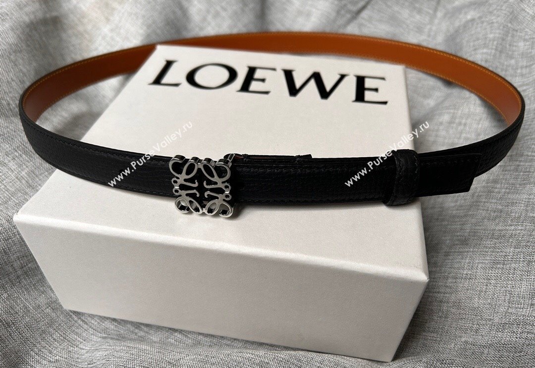 Loewe Anagram Belt 2cm in Stone Embossed Calfskin Black/Silver 2024 0113 (99-240113023)