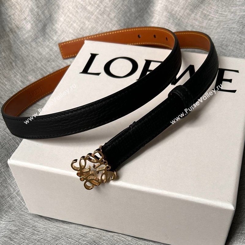 Loewe Anagram Belt 2cm in Stone Embossed Calfskin Black/Gold 2024 0113 (99-240113024)