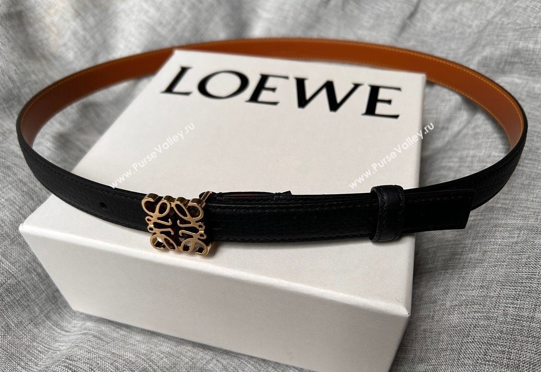 Loewe Anagram Belt 2cm in Stone Embossed Calfskin Black/Gold 2024 0113 (99-240113024)