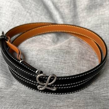 Loewe Calfskin Belt 1.5cm with Logo Buckle Black/Silver 2024 0113 (99-240113030)