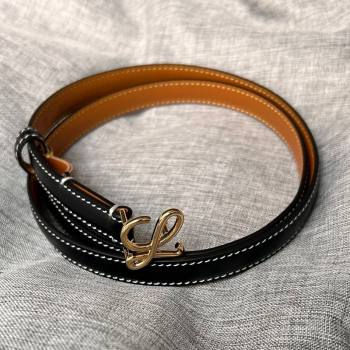 Loewe Calfskin Belt 1.5cm with Logo Buckle Black/Gold 2024 0113 (99-240113032)