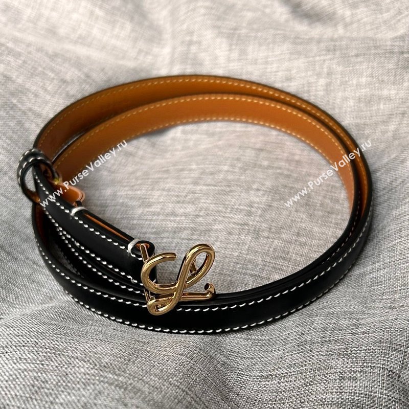 Loewe Calfskin Belt 1.5cm with Logo Buckle Black/Gold 2024 0113 (99-240113032)