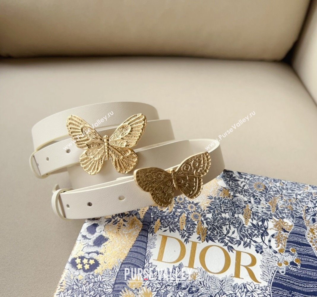 Dior Metamorphose Butterfly Belt 2cm in Calfskin White 2024 0113 (99-240113051)