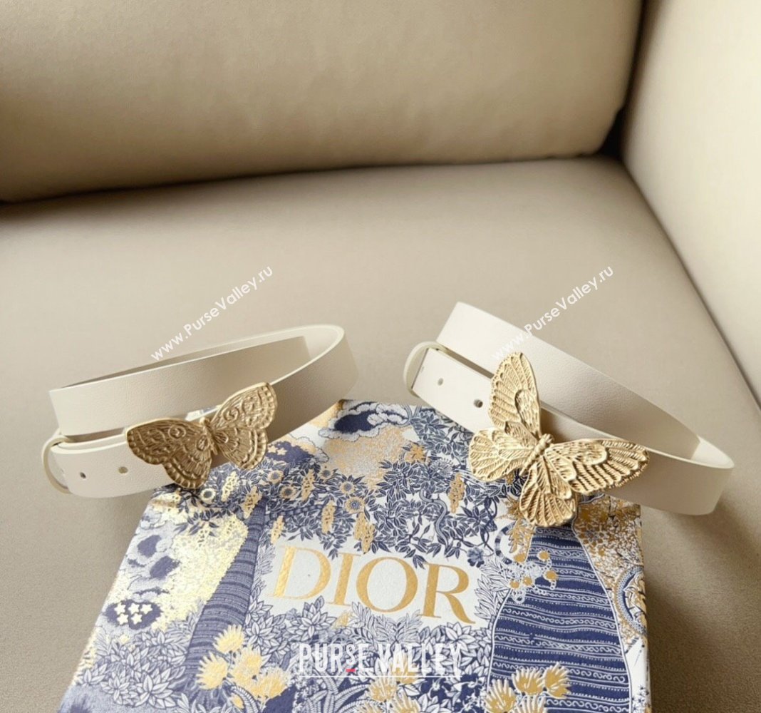 Dior Metamorphose Butterfly Belt 2cm in Calfskin White 2024 0113 (99-240113051)