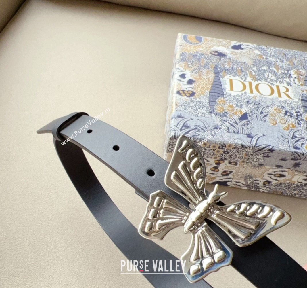 Dior Metamorphose Butterfly Belt 2cm in Calfskin Leather Black 2024 (99-240113053)