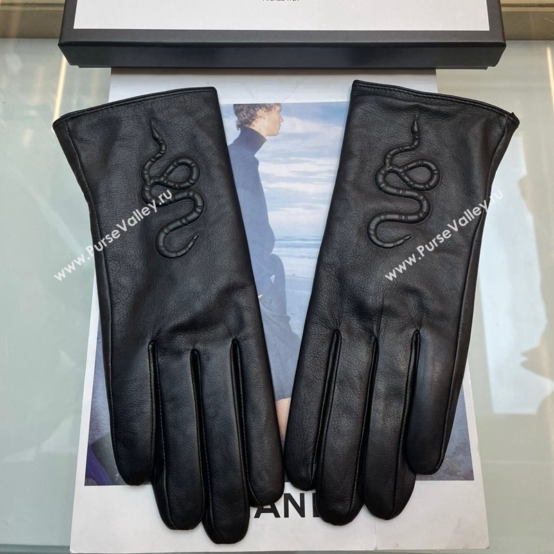 Gucci KingSnake Lambskin Gloves Black 2024 0111 (A-240111088)