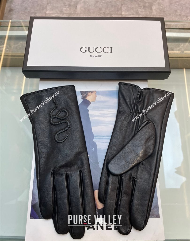 Gucci KingSnake Lambskin Gloves Black 2024 0111 (A-240111088)