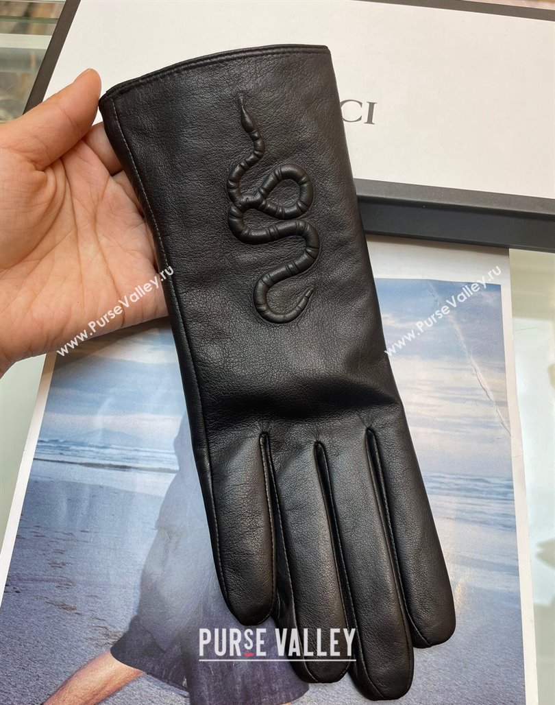 Gucci KingSnake Lambskin Gloves Black 2024 0111 (A-240111088)