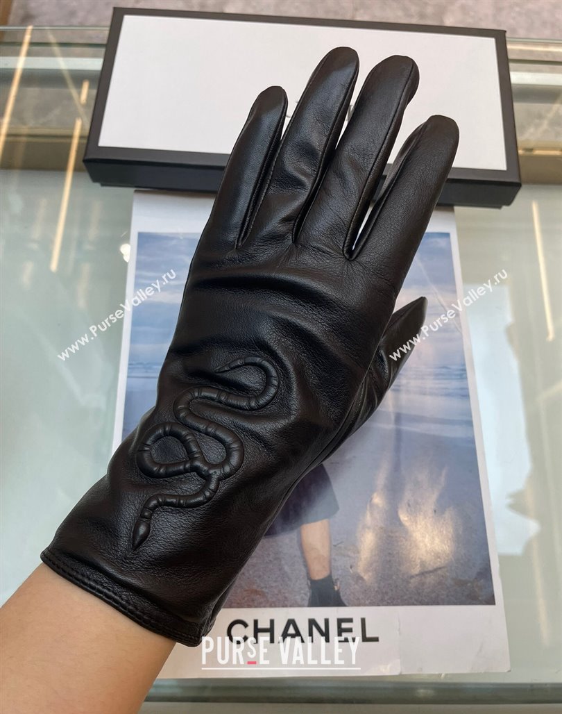 Gucci KingSnake Lambskin Gloves Black 2024 0111 (A-240111088)