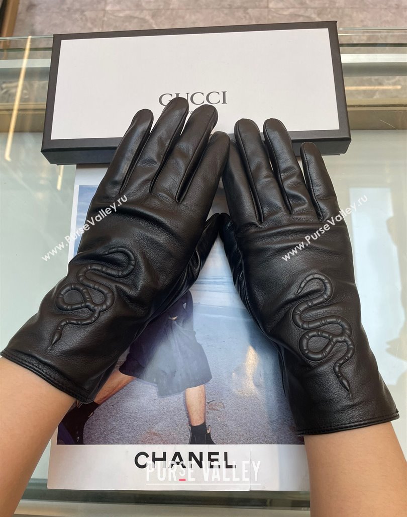 Gucci KingSnake Lambskin Gloves Black 2024 0111 (A-240111088)