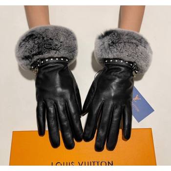 Louis Vuitton Lambskin and Rabbit Fur Gloves Black 2024 0111 (A-240111090)