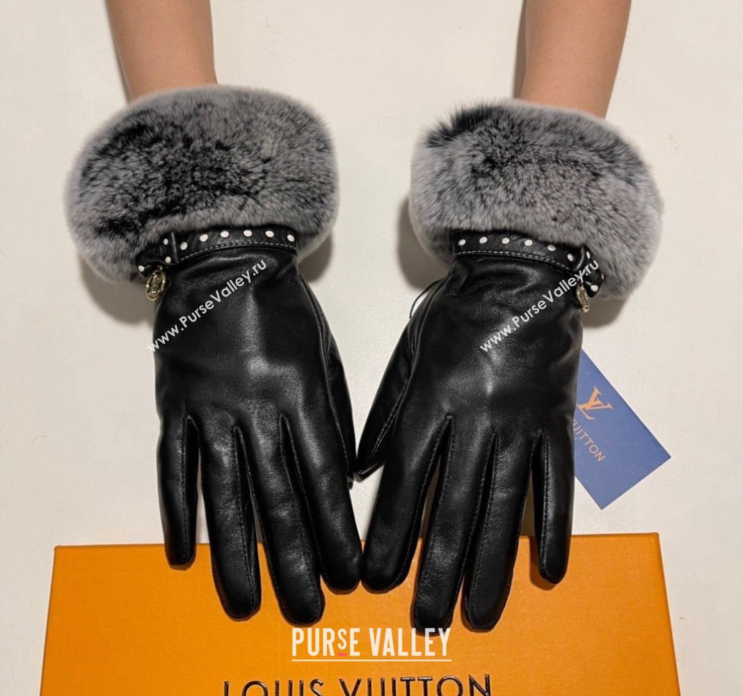 Louis Vuitton Lambskin and Rabbit Fur Gloves Black 2024 0111 (A-240111090)