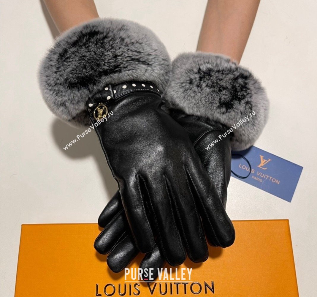 Louis Vuitton Lambskin and Rabbit Fur Gloves Black 2024 0111 (A-240111090)