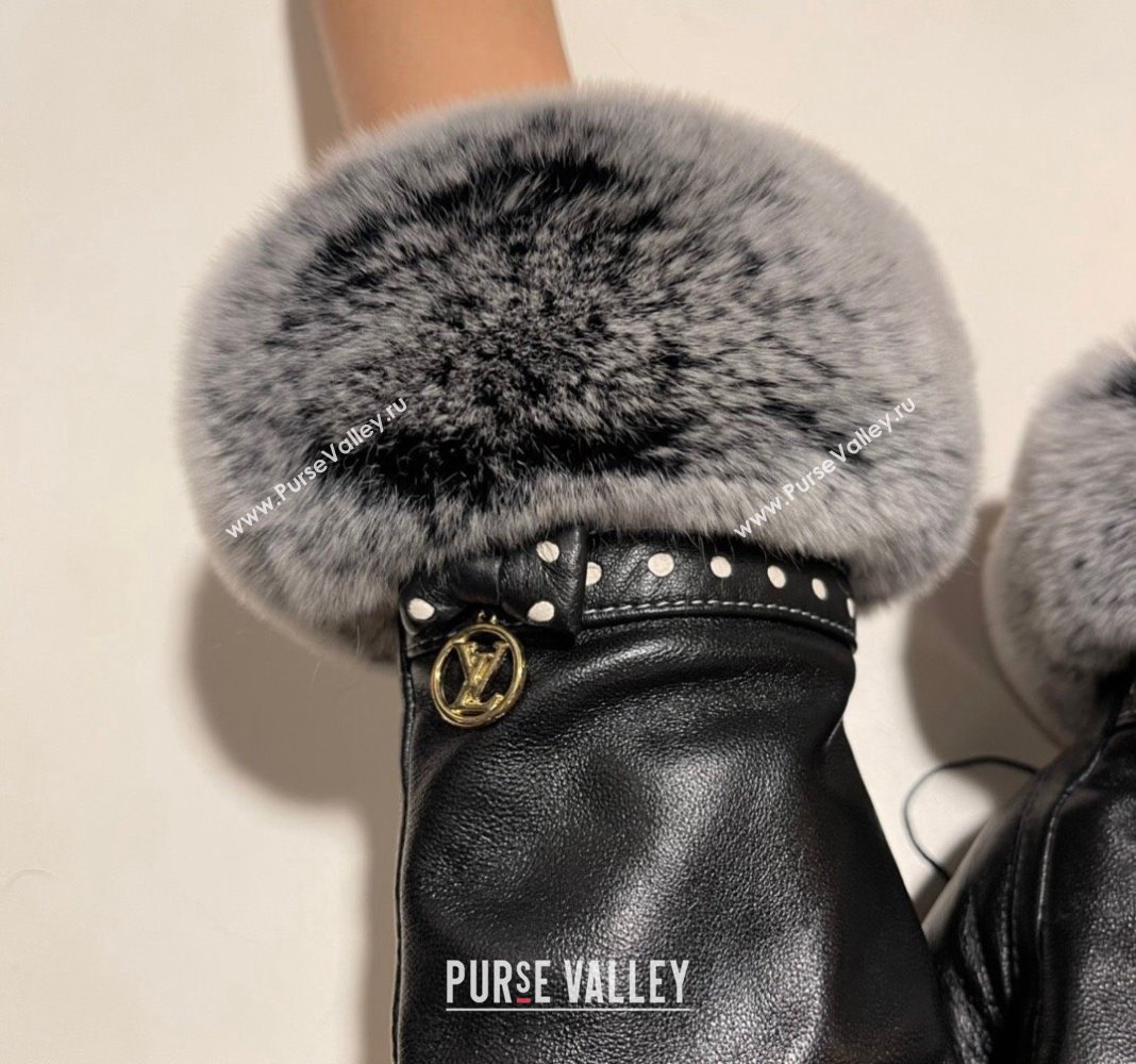 Louis Vuitton Lambskin and Rabbit Fur Gloves Black 2024 0111 (A-240111090)