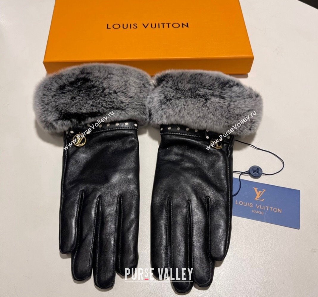 Louis Vuitton Lambskin and Rabbit Fur Gloves Black 2024 0111 (A-240111090)