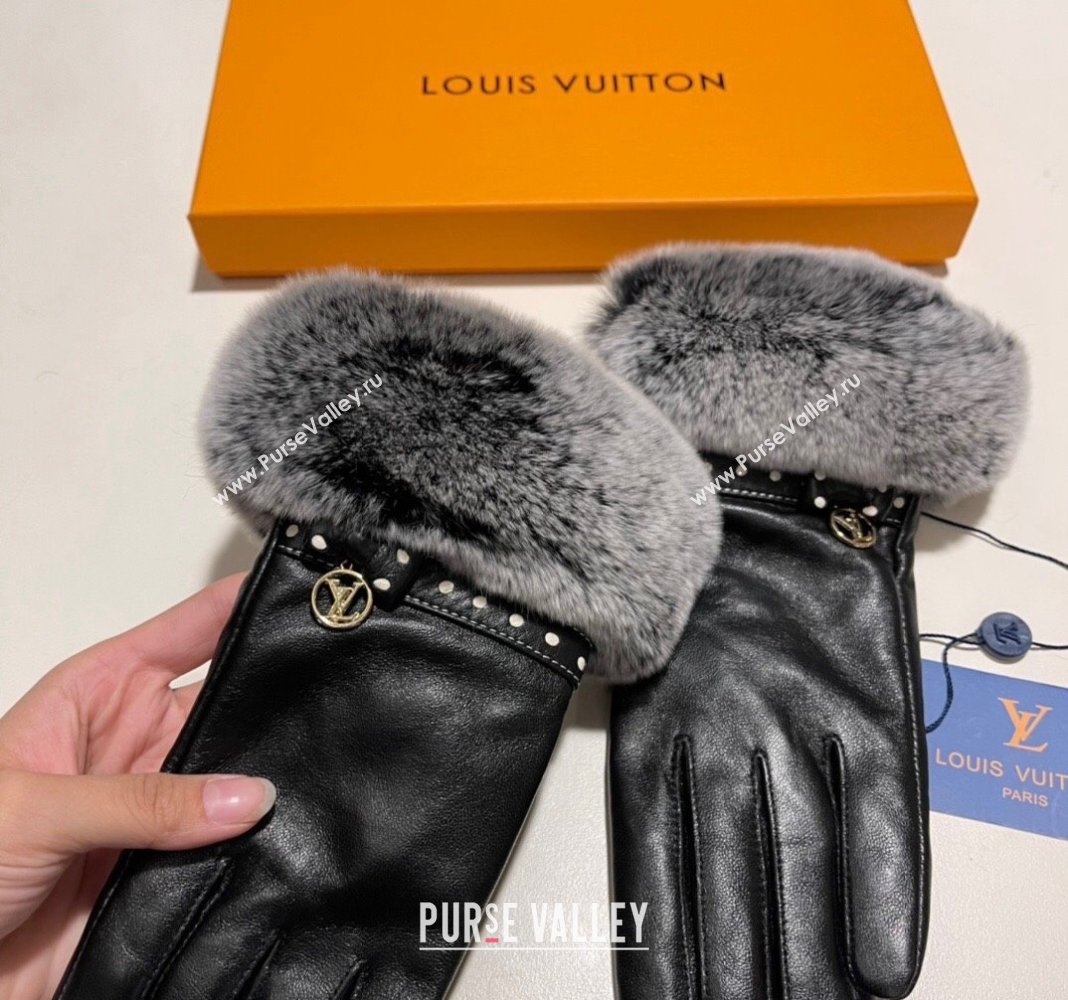 Louis Vuitton Lambskin and Rabbit Fur Gloves Black 2024 0111 (A-240111090)