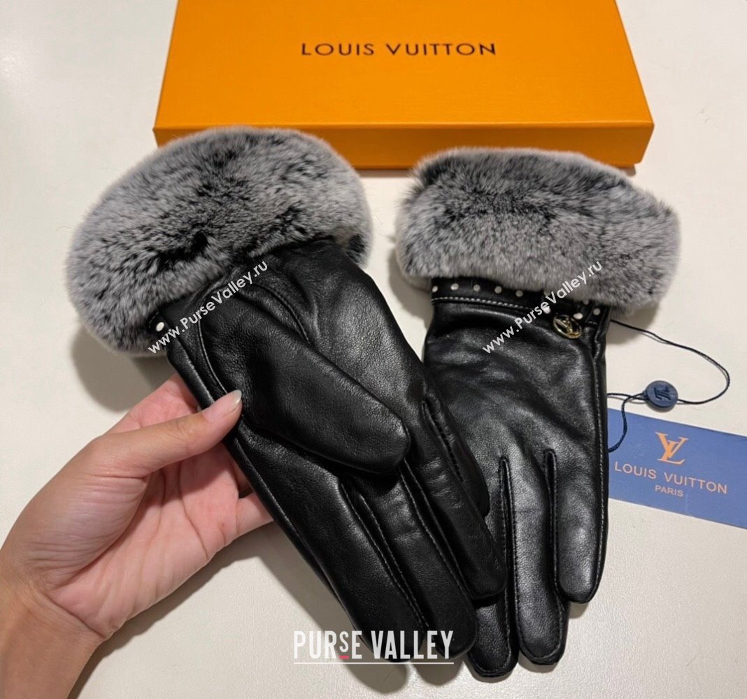 Louis Vuitton Lambskin and Rabbit Fur Gloves Black 2024 0111 (A-240111090)