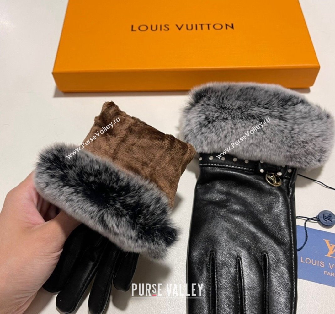 Louis Vuitton Lambskin and Rabbit Fur Gloves Black 2024 0111 (A-240111090)