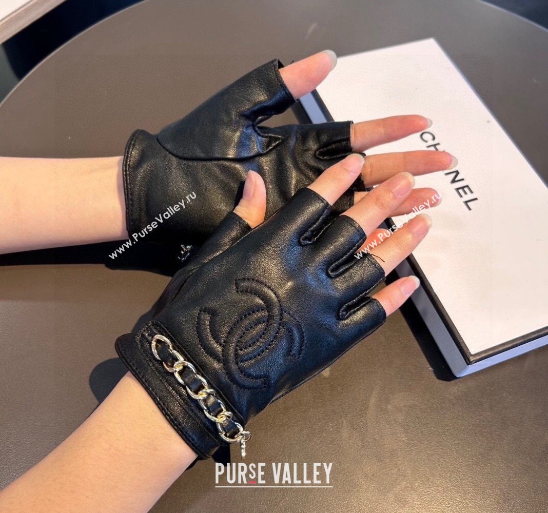 Chanel Lambskin Short Gloves with Chain Black 2024 0111 (XMN-240111094)