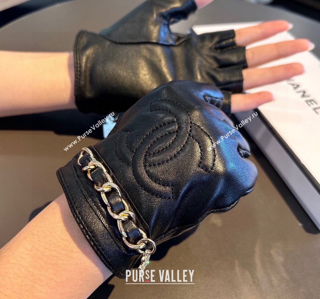 Chanel Lambskin Short Gloves with Chain Black 2024 0111 (XMN-240111094)