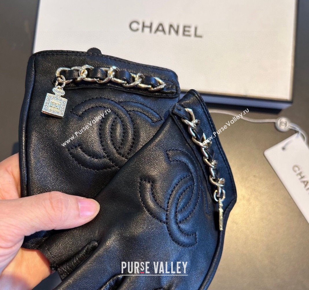 Chanel Lambskin Short Gloves with Chain Black 2024 0111 (XMN-240111094)