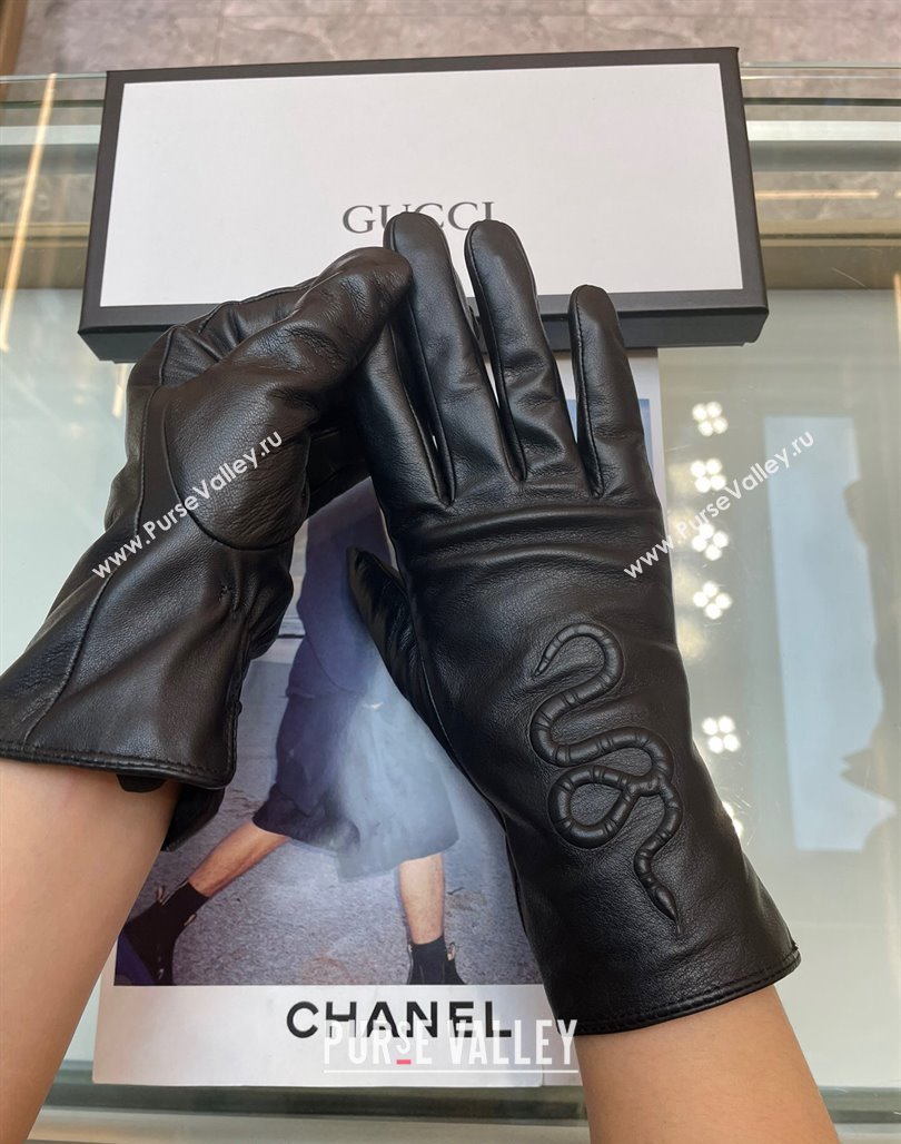 Gucci KingSnake Lambskin Gloves Black 2024 0111 (A-240111088)