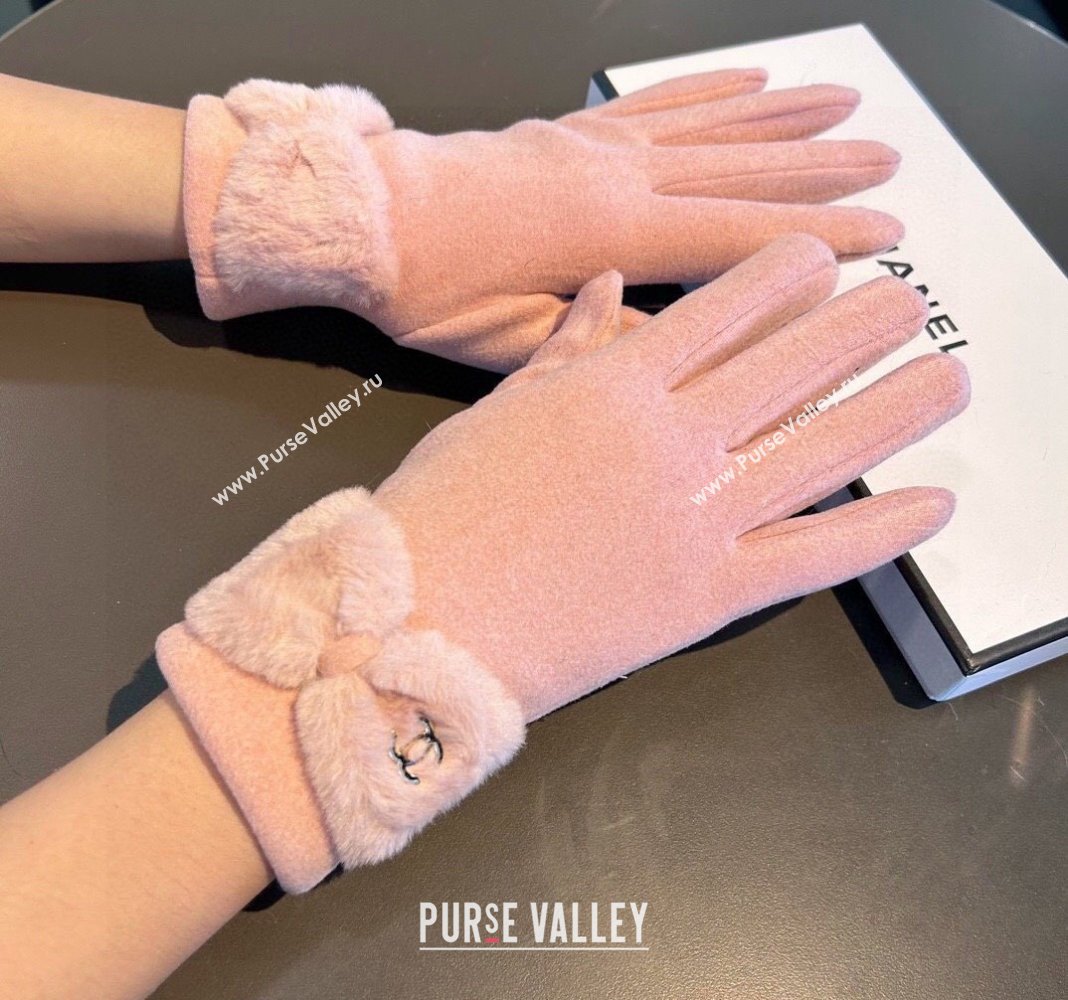 Chanel Wool and Cashmere Gloves with Bow Light Pink 2024 0111 (XMN-240111098)