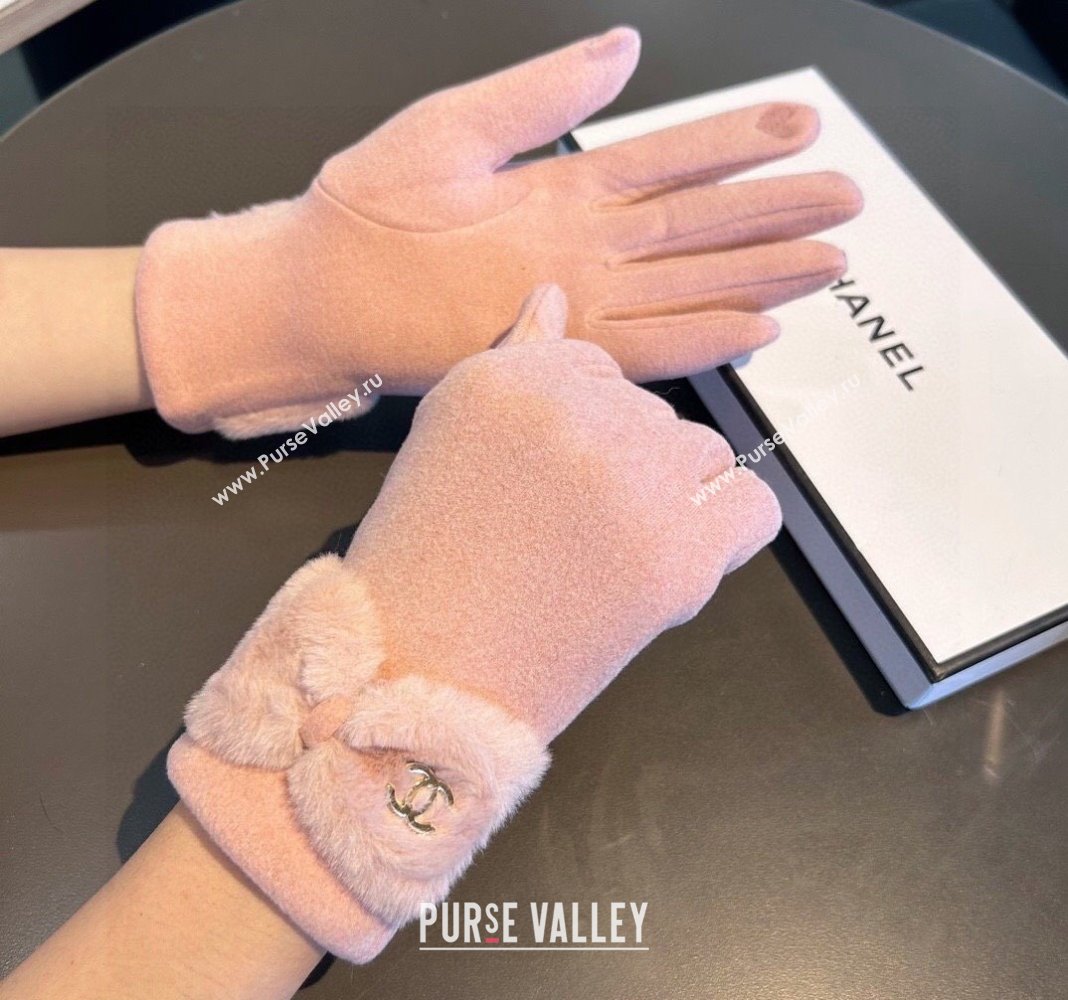 Chanel Wool and Cashmere Gloves with Bow Light Pink 2024 0111 (XMN-240111098)