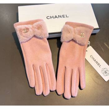 Chanel Wool and Cashmere Gloves with Bow Light Pink 2024 0111 (XMN-240111098)