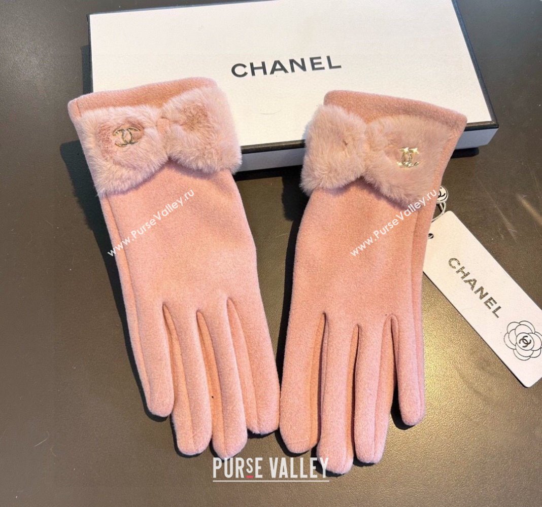 Chanel Wool and Cashmere Gloves with Bow Light Pink 2024 0111 (XMN-240111098)