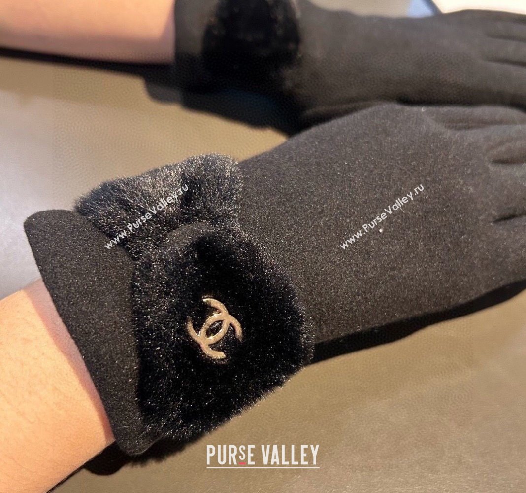 Chanel Wool and Cashmere Gloves with Bow Black 2024 0111 (XMN-240111099)