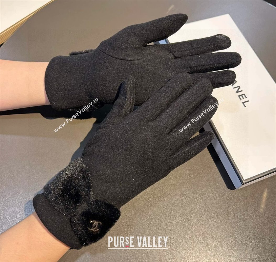 Chanel Wool and Cashmere Gloves with Bow Black 2024 0111 (XMN-240111099)