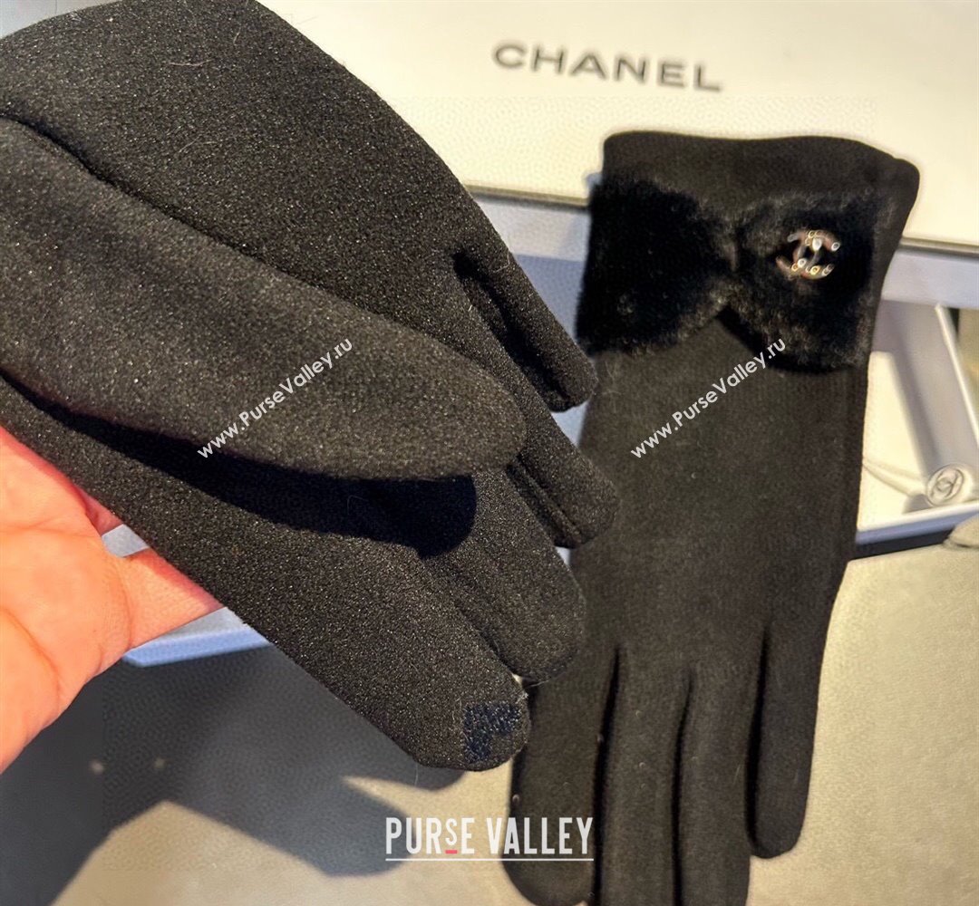 Chanel Wool and Cashmere Gloves with Bow Black 2024 0111 (XMN-240111099)