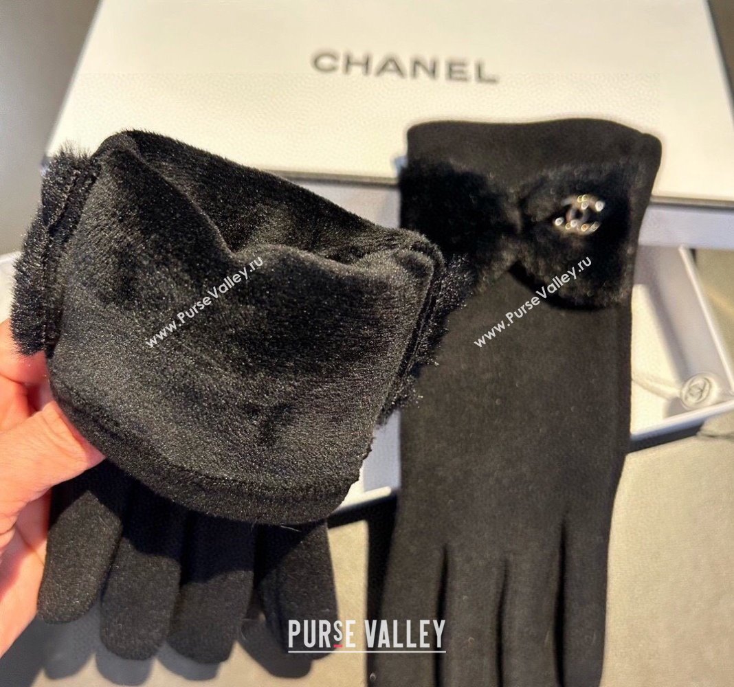 Chanel Wool and Cashmere Gloves with Bow Black 2024 0111 (XMN-240111099)