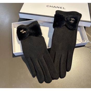 Chanel Wool and Cashmere Gloves with Bow Black 2024 0111 (XMN-240111099)