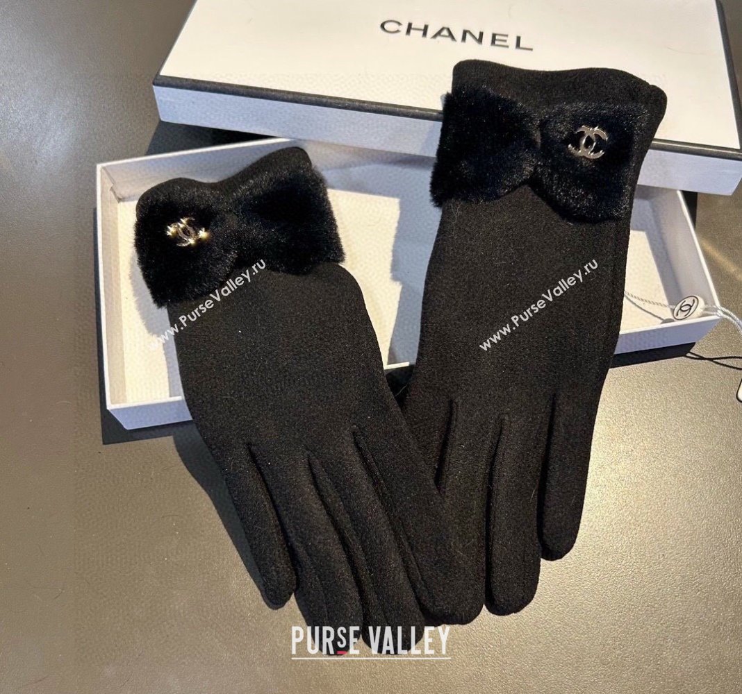 Chanel Wool and Cashmere Gloves with Bow Black 2024 0111 (XMN-240111099)