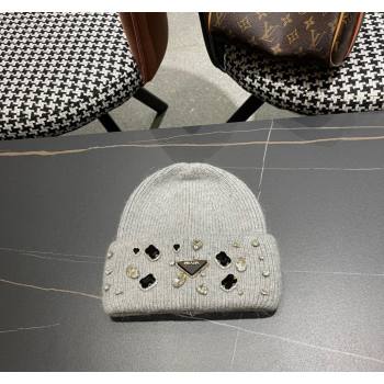 Prada Knit Hat with Charm Grey 2024 0111 (A-240111124)