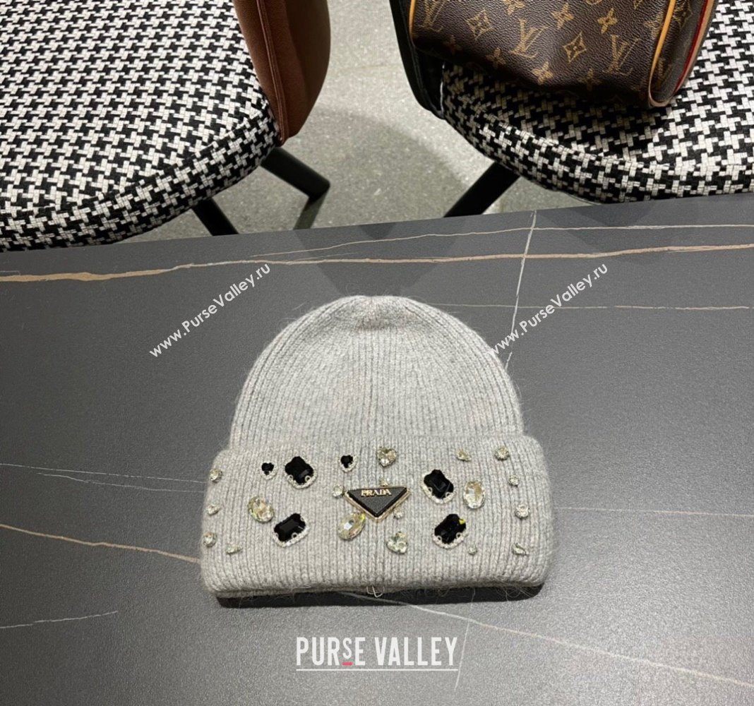 Prada Knit Hat with Charm Grey 2024 0111 (A-240111124)