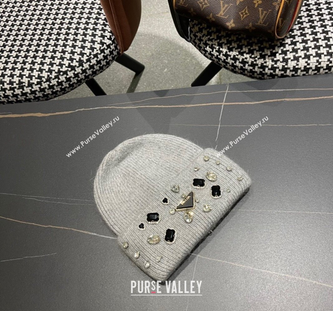 Prada Knit Hat with Charm Grey 2024 0111 (A-240111124)