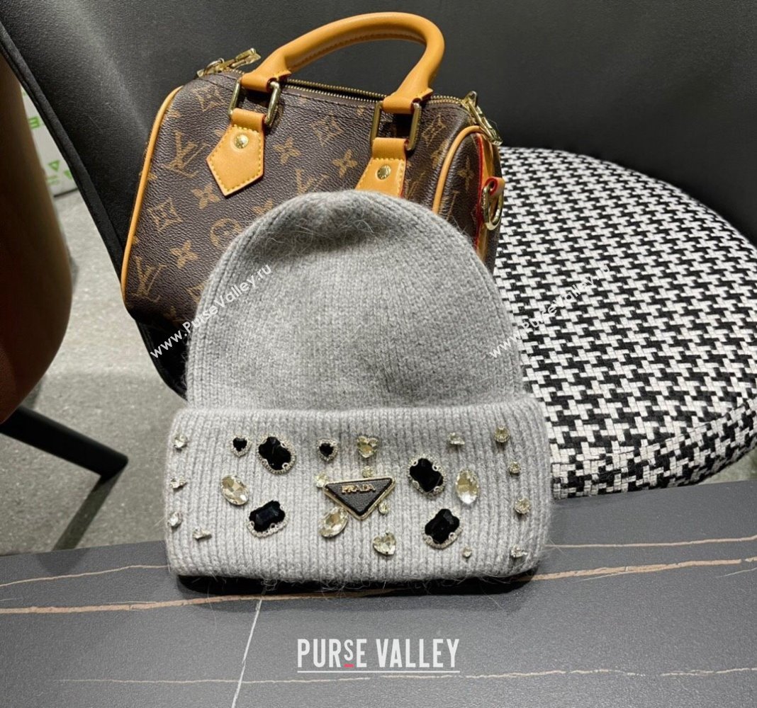 Prada Knit Hat with Charm Grey 2024 0111 (A-240111124)