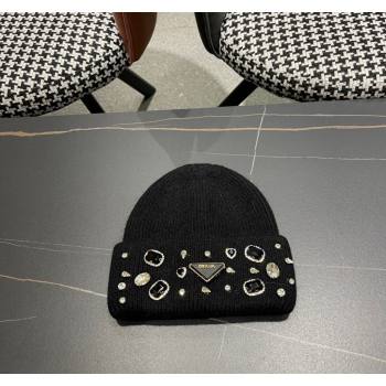 Prada Knit Hat with Charm Black 2024 0111 (A-240111128)